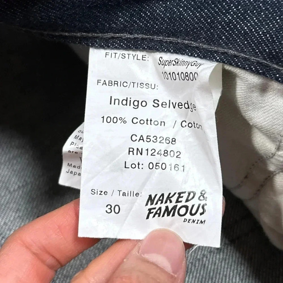 Naked & Famous Denim Super Skinny Guy Indigo Selvedge Jeans Mens 30 - Picture 11 of 12